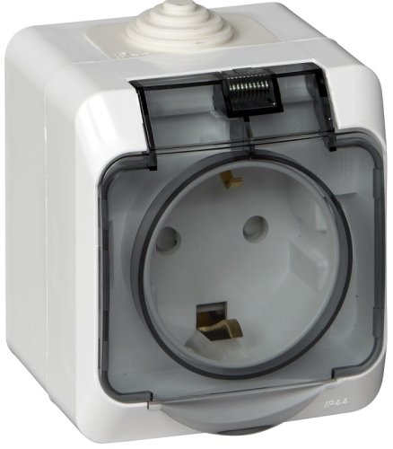 Розетка с заземлением накладная Systeme Electric Этюд 1-м. шторки IP44 белый картинка